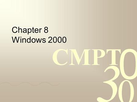 Chapter 8 Windows 2000. 2 Outline Programming Windows 2000 System structure Processes and threads in Windows 2000 Memory management The Windows 2000 file.