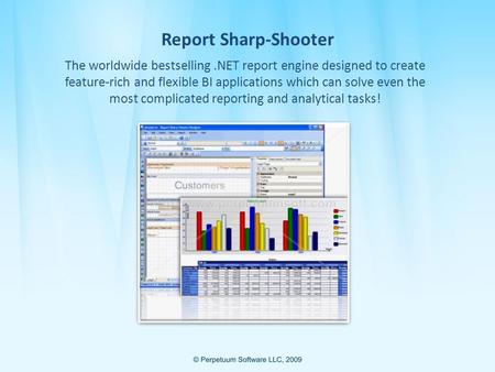 Report Sharp-Shooter The worldwide bestselling.NET report engine designed to create feature-rich and flexible BI applications which can solve even the.
