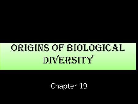 Origins of Biological Diversity Chapter 19