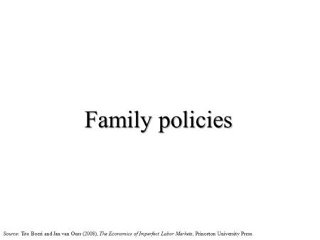 Family policies Source: Tito Boeri and Jan van Ours (2008), The Economics of Imperfect Labor Markets, Princeton University Press.