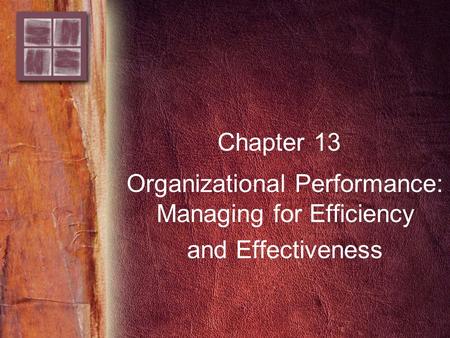 Chapter 13 Organizational Performance: Managing for Efficiency and Effectiveness.