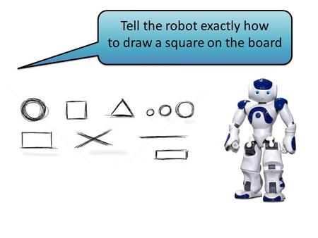 Tell the robot exactly how to draw a square on the board.