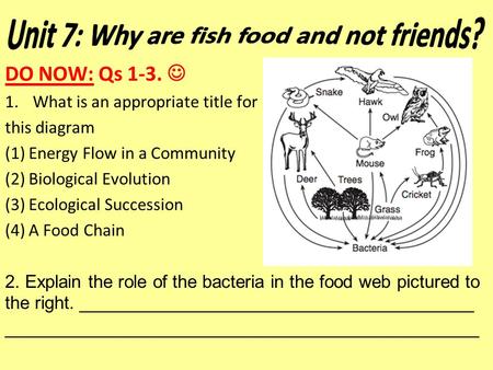 Unit 7: Why are fish food and not friends?