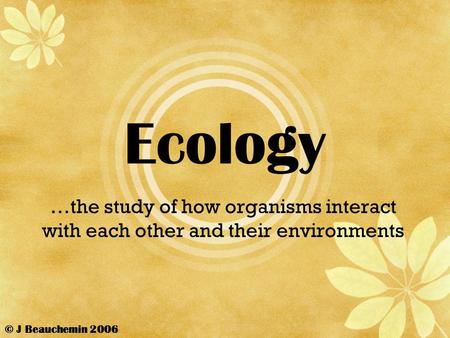 Ecology …the study of how organisms interact with each other and their environments © J Beauchemin 2006.