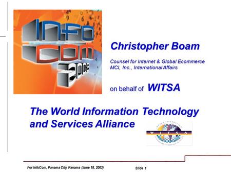 Christopher Boam Counsel for Internet & Global Ecommerce MCI, Inc., International Affairs on behalf of WITSA The World Information Technology and Services.