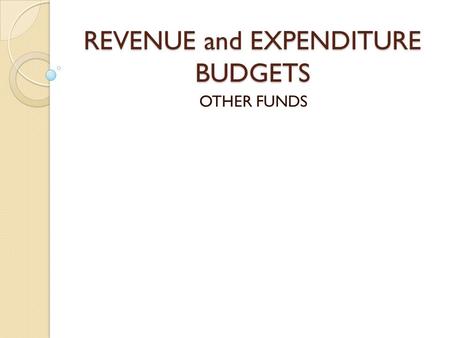 REVENUE and EXPENDITURE BUDGETS OTHER FUNDS. Glossary Budgeted Fund ◦ Any fund for which a budget must be officially adopted by the Board of Trustees.