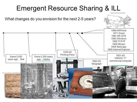 Emergent Resource Sharing & ILL What changes do you envision for the next 2-5 years? Some 5,000 years ago…Text Some 2,300 years ago…Library