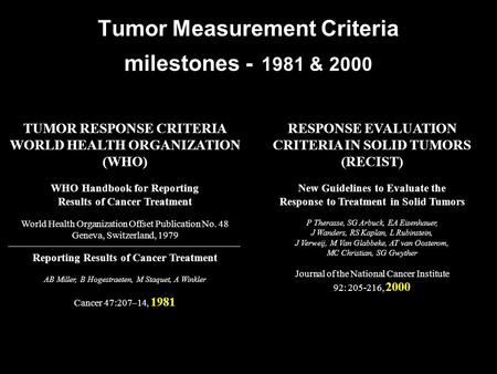 Tumor Measurement Criteria milestones & 2000