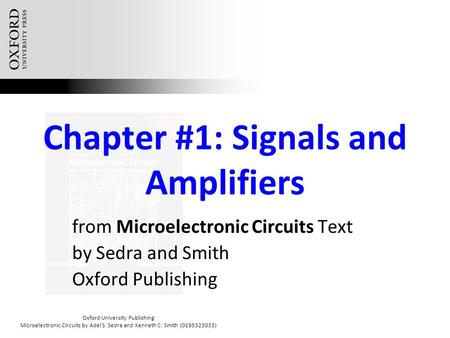 Chapter #1: Signals and Amplifiers