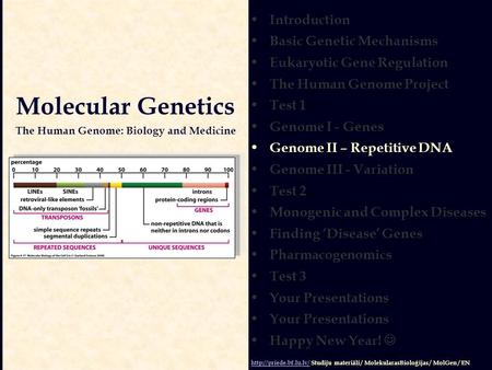Introduction Basic Genetic Mechanisms Eukaryotic Gene Regulation The Human Genome Project Test 1 Genome I - Genes Genome II – Repetitive DNA Genome III.