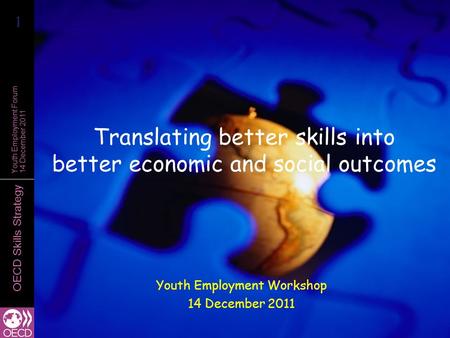 OECD Skills Strategy Youth Employment Forum 14 December 2011 Translating better skills into better economic and social outcomes Youth Employment Workshop.