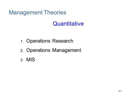 Management Theories Quantitative Operations Research