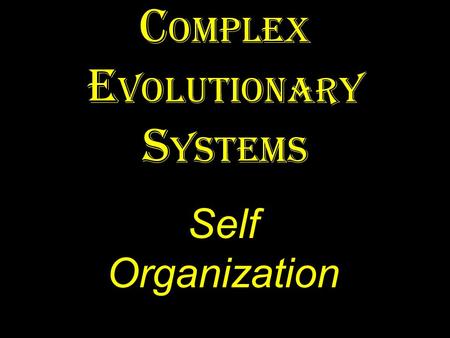 Self Organization. A naturally occurring group of interacting, interrelated, or interdependent elements, forming a complex whole, existing far from equilibrium,