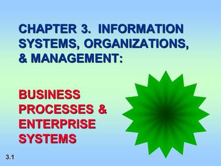 3.1 CHAPTER 3. INFORMATION SYSTEMS, ORGANIZATIONS, & MANAGEMENT: BUSINESS PROCESSES & ENTERPRISE SYSTEMS.