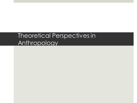 Theoretical Perspectives in Anthropology. Social & Cultural Organization Themes  Themes should emphasize patterns and processes of change in society.