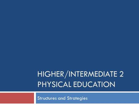 HIGHER/INTERMEDIATE 2 PHYSICAL EDUCATION Structures and Strategies.