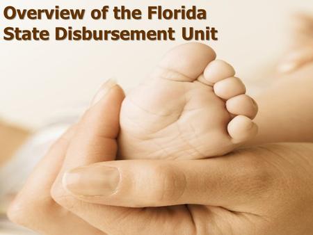 Overview of the Florida State Disbursement Unit. The Role of the State Disbursement Unit (SDU) Operate a single statewide centralized payment and distribution.