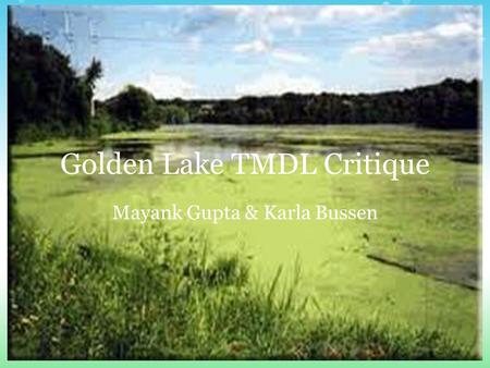 Golden Lake TMDL Critique Mayank Gupta & Karla Bussen.