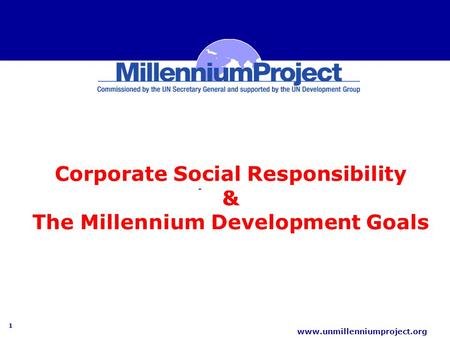 1 www.unmillenniumproject.org Corporate Social Responsibility & The Millennium Development Goals.