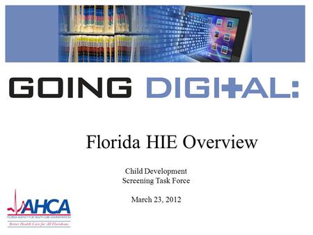 Florida HIE Overview Child Development Screening Task Force March 23, 2012.