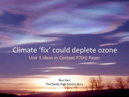Climate ‘fix’ could deplete ozone