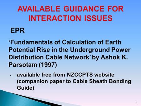 EPR ‘Fundamentals of Calculation of Earth Potential Rise in the Underground Power Distribution Cable Network’ by Ashok K. Parsotam (1997) available free.