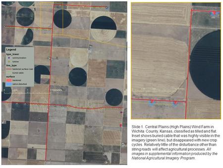 Slide 1. Central Plains (High Plains) Wind Farm in Wichita County, Kansas, classified as tilled and flat. Inset shows buried cable that was highly visible.
