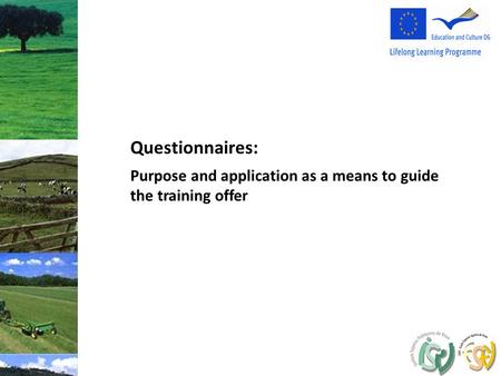 Purpose and application as a means to guide the training offer Questionnaires: