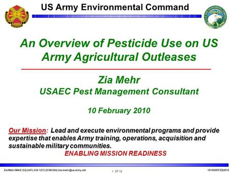 An Overview of Pesticide Use on US Army Agricultural Outleases