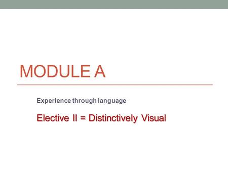 MODULE A Experience through language Elective II = Distinctively Visual.