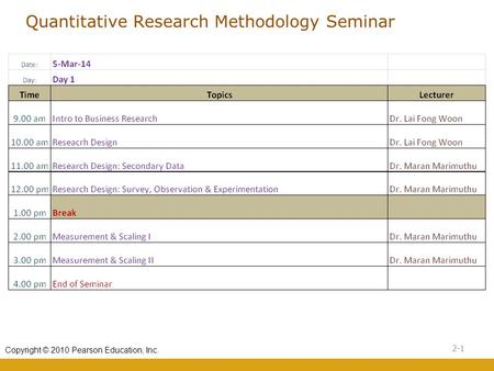 Quantitative Research Methodology Seminar