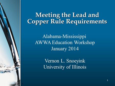 1 1 Meeting the Lead and Copper Rule Requirements Alabama-Mississippi AWWA Education Workshop January 2014 Vernon L. Snoeyink University of Illinois.