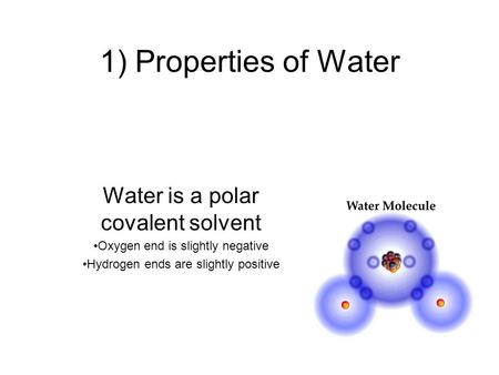 1) Properties of Water Water is a polar covalent solvent