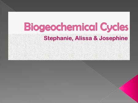  Biogeochemical Cycles are the “interactions between organisms and their environment” › - New World Encyclopedia, 2008.