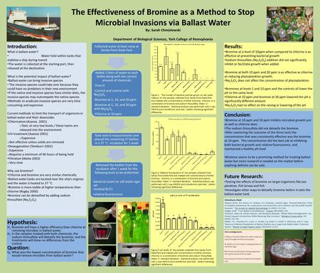The Effectiveness of Bromine as a Method to Stop Microbial Invasions via Ballast Water By: Sarah Chmielewski Department of Biological Sciences, York College.