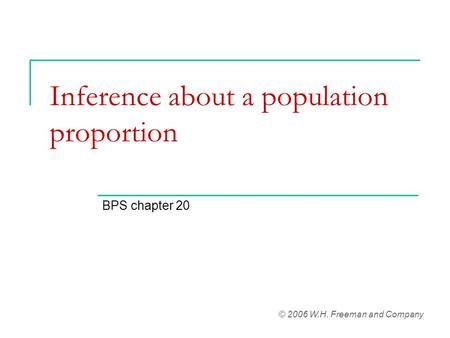 Inference about a population proportion BPS chapter 20 © 2006 W.H. Freeman and Company.