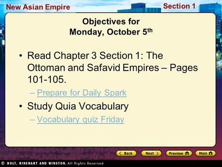 Objectives for Monday, October 5th