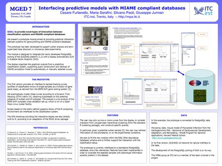 INTRODUCTION GOAL: to provide novel types of interaction between classification systems and MIAME-compliant databases We present a prototype module aimed.
