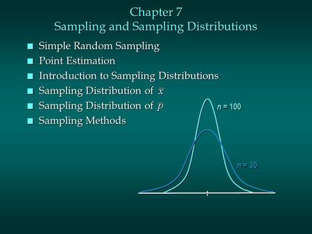 Chapter 7 Sampling and Sampling Distributions n Simple Random Sampling n Point Estimation n Introduction to Sampling Distributions n Sampling Distribution.