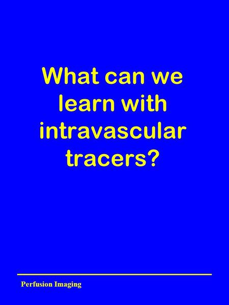 Perfusion Imaging What can we learn with intravascular tracers?