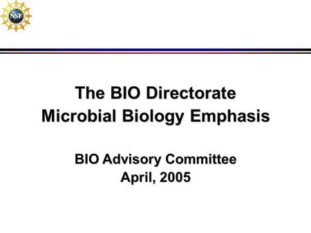 The BIO Directorate Microbial Biology Emphasis BIO Advisory Committee April, 2005.