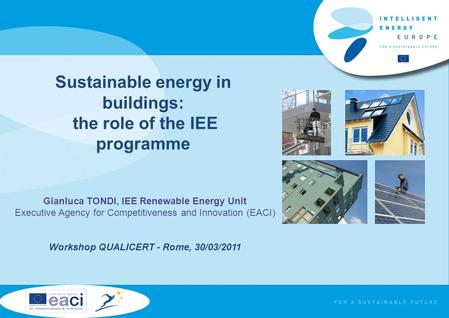 Sustainable energy in buildings: the role of the IEE programme Gianluca TONDI, IEE Renewable Energy Unit Executive Agency for Competitiveness and Innovation.