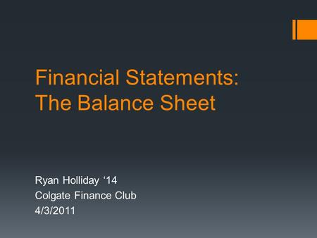 Financial Statements: The Balance Sheet