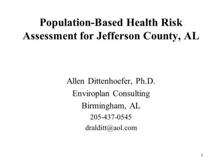 Population-Based Health Risk Assessment for Jefferson County, AL