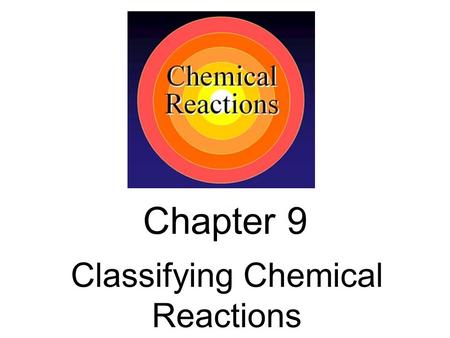Chapter 9 Classifying Chemical Reactions. Types of Reactions We will consider five types of reactions : 1.Single displacement reactions 2.Double displacement.