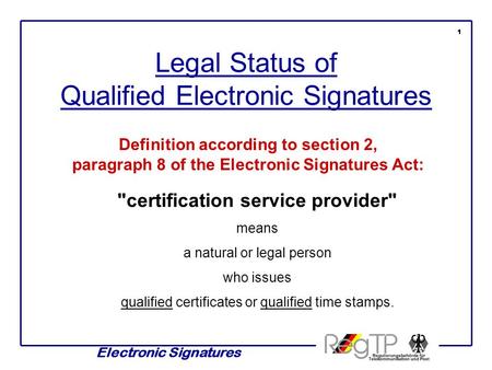 certification service provider Electronic Signatures