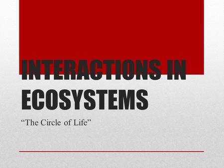 INTERACTIONS IN ECOSYSTEMS “The Circle of Life”. Recall… The Lion King.