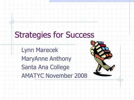 Strategies for Success Lynn Marecek MaryAnne Anthony Santa Ana College AMATYC November 2008.