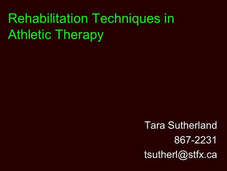 Rehabilitation Techniques in Athletic Therapy