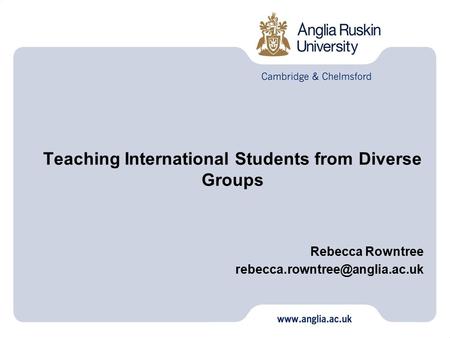Teaching International Students from Diverse Groups Rebecca Rowntree